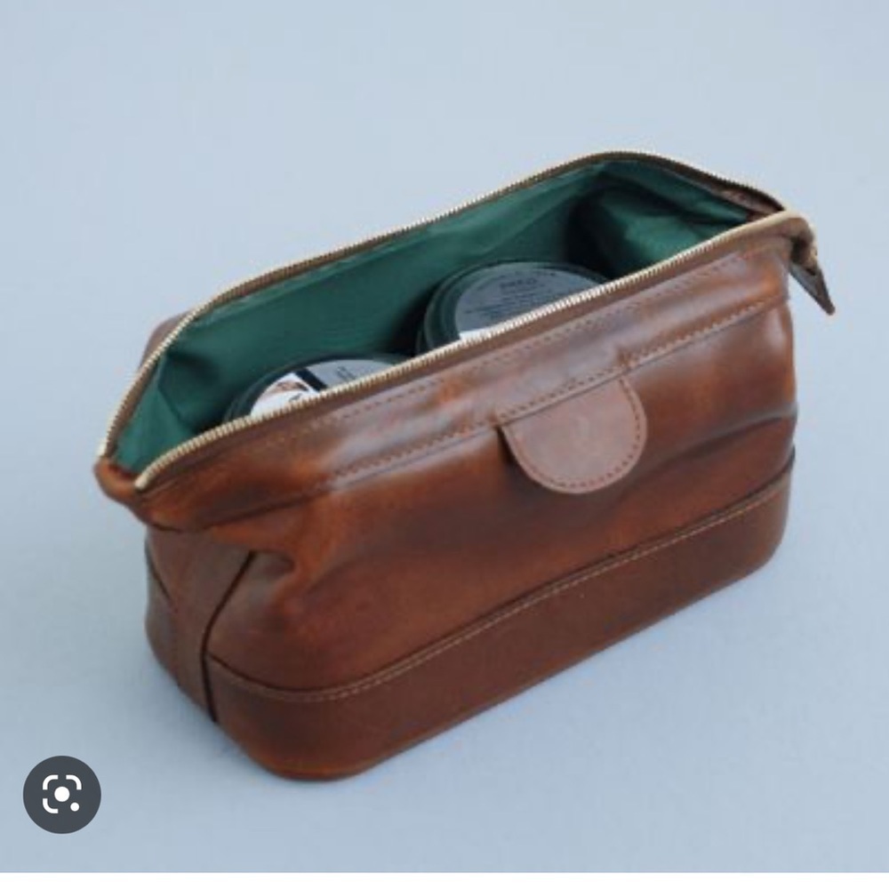 Black Leather Men's Toiletry Bag with Green Lining made in England 100% leather